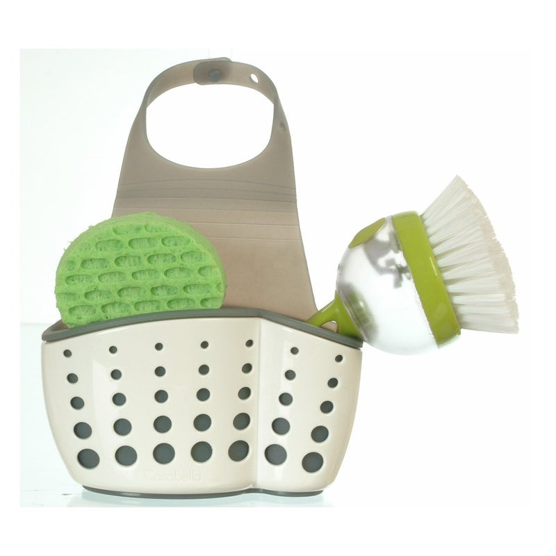 Casabella Sink Sider Faucet Caddy Sponge Holder,White & Grey - Image 5